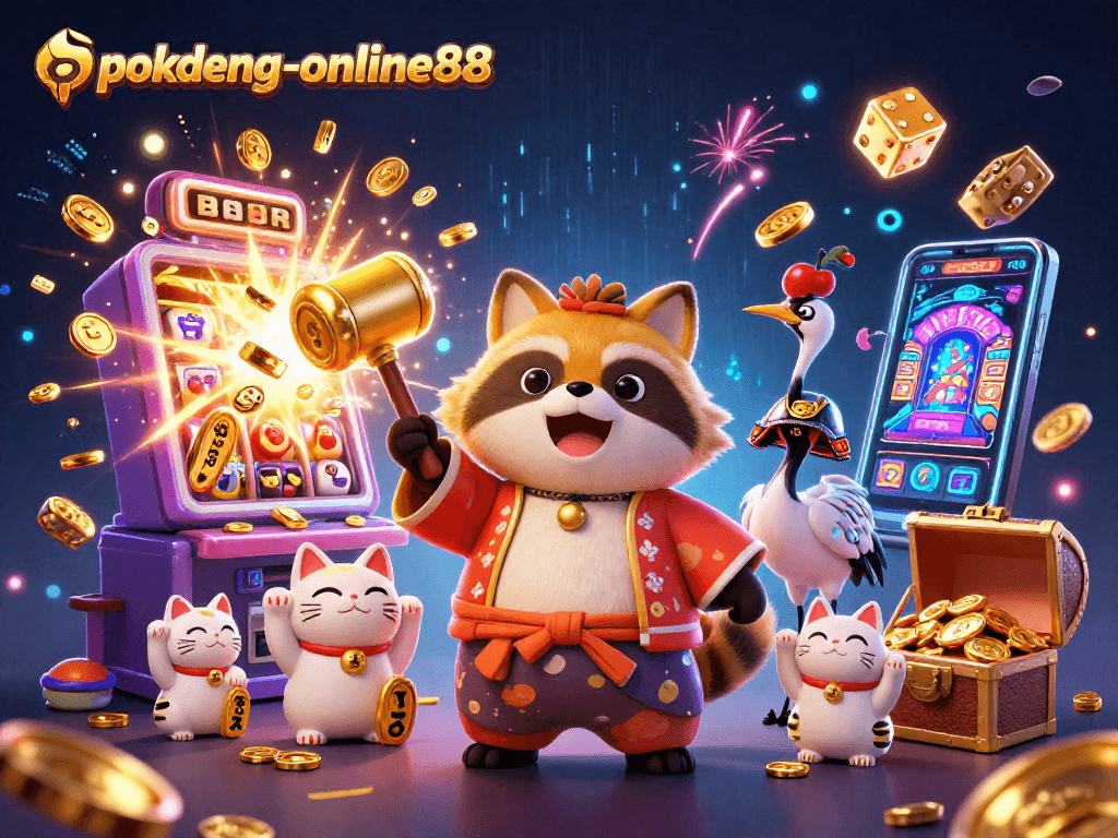 Engage in thrilling gameplay with pokdeng-online88, featuring vibrant 3D characters and dynamic casino elements.
