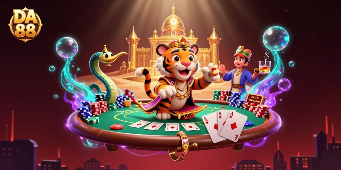 Experience the thrill of DA 88 with vibrant casino elements in a magical Arabian setting.