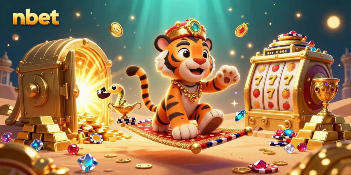 Spin the reels with nbet's vibrant 3D casino scene featuring treasures, luck, and excitement.