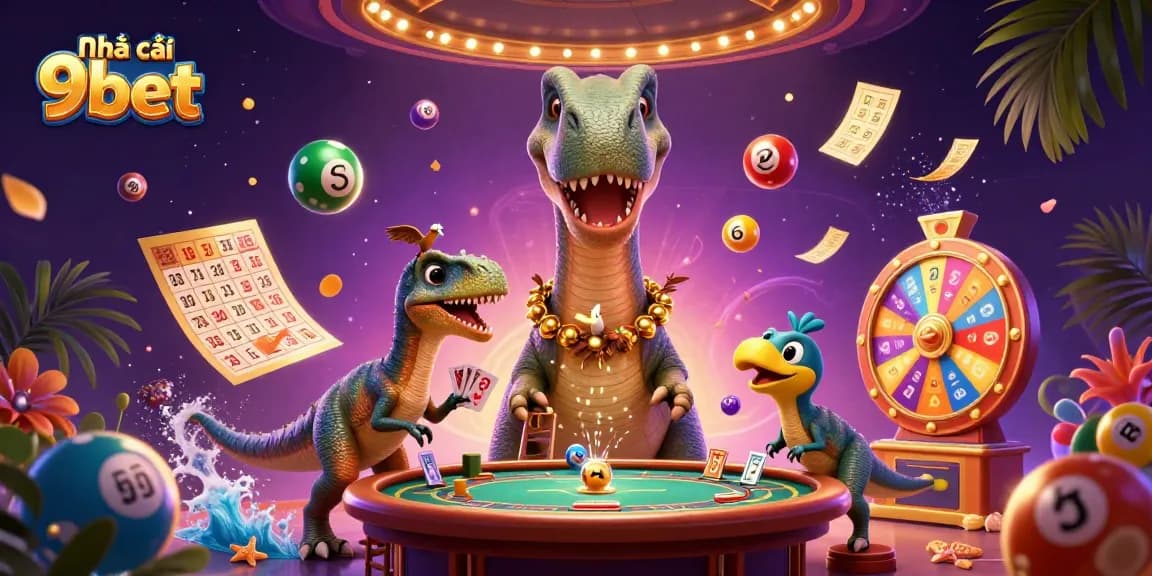 Experience thrilling games at Nhà cái 9bet with a lively, colorful casino scene in a magical atmosphere.