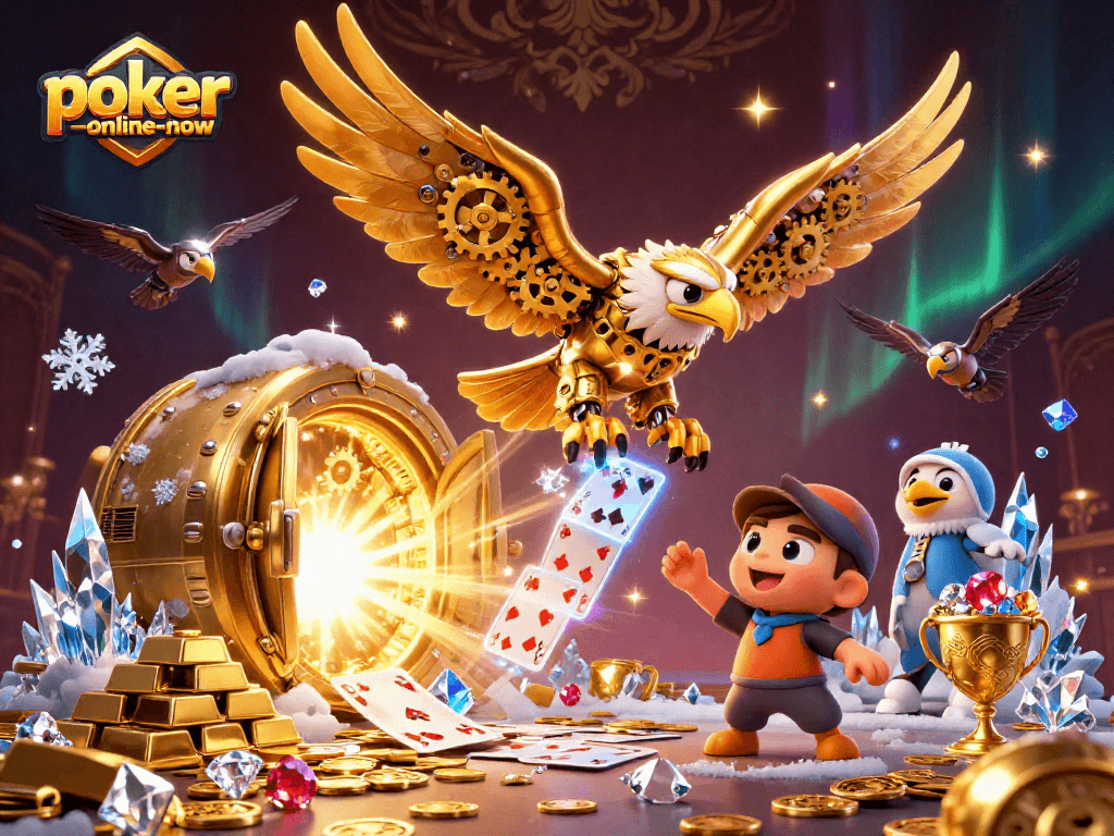 Engage in poker-online-now with a dynamic 3D illustration featuring vibrant casino elements and expert gameplay.