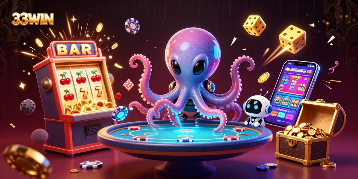 Experience the thrill of 33WIN's games with an exciting scene featuring alien characters and vibrant casino elements.