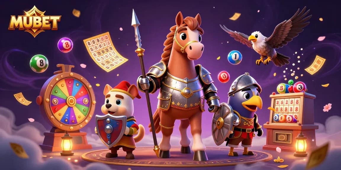 MUBET illustrates an engaging scene with a knight, a puppy, and a falcon in a vibrant casino-themed setting.