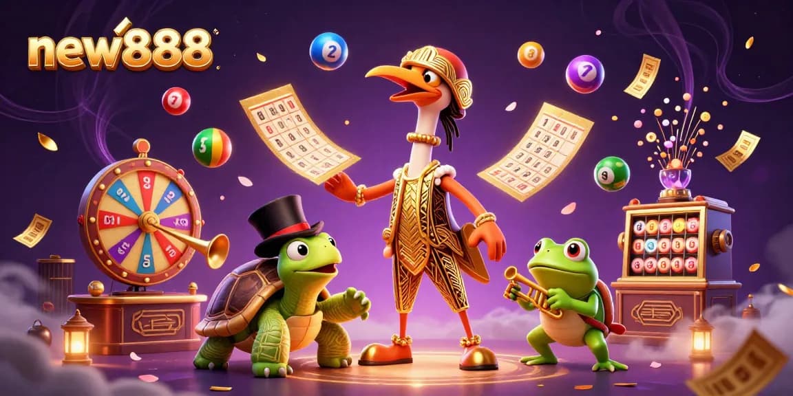 Experience winning excitement with new888 in a vibrant 3D casino scene filled with dynamic game elements.
