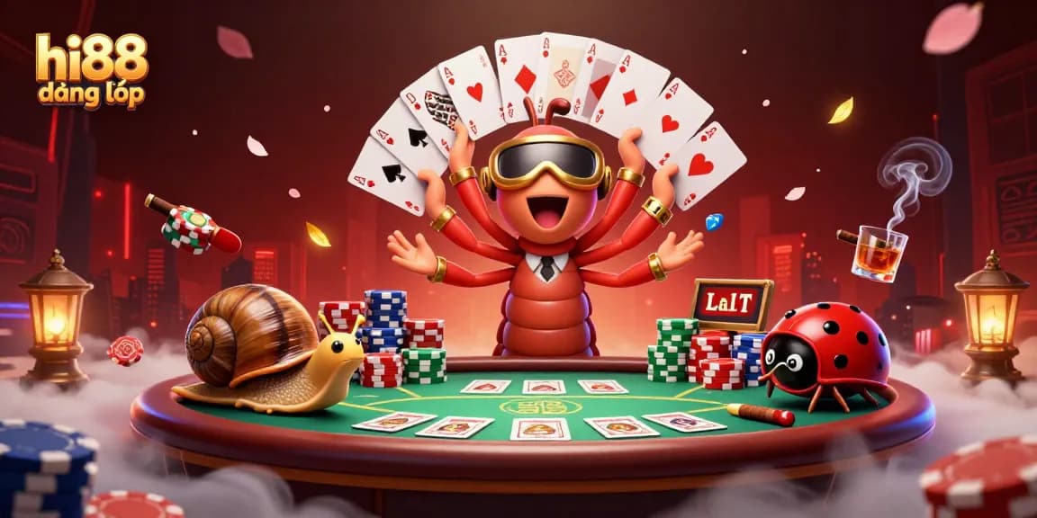 Experience thrilling action with hi88 đăng nhập as a cartoon millipede dealer skillfully managing poker games.