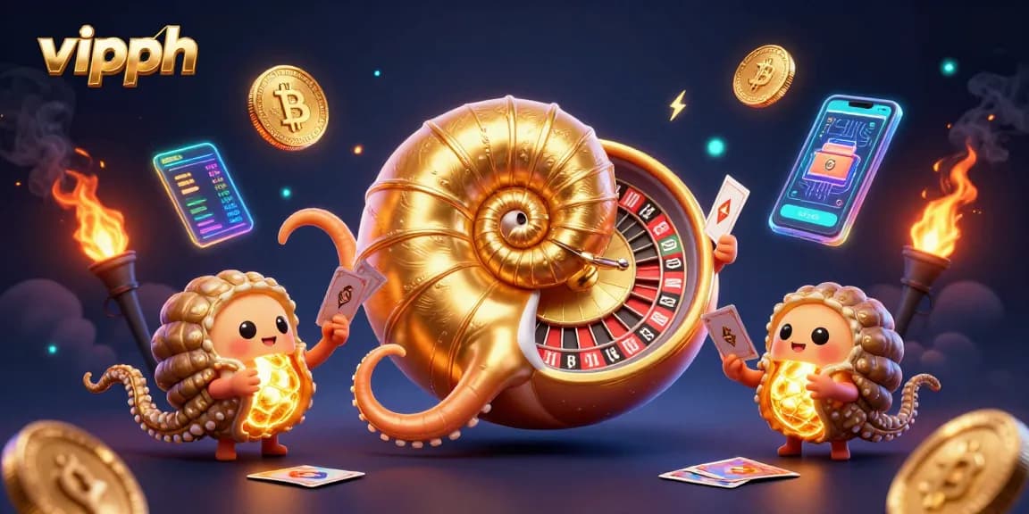 Experience thrilling entertainment at vipph with a vibrant 3D illustration of a magical casino world.