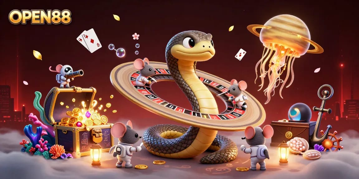 Experience OPEN88's thrilling gaming adventure with unique characters and dynamic casino elements.