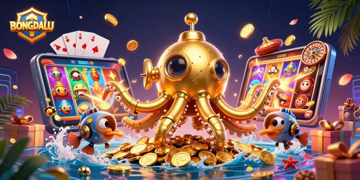 BONGDALU offers a thrilling underwater gaming experience with a golden kraken submarine and dynamic slot games.