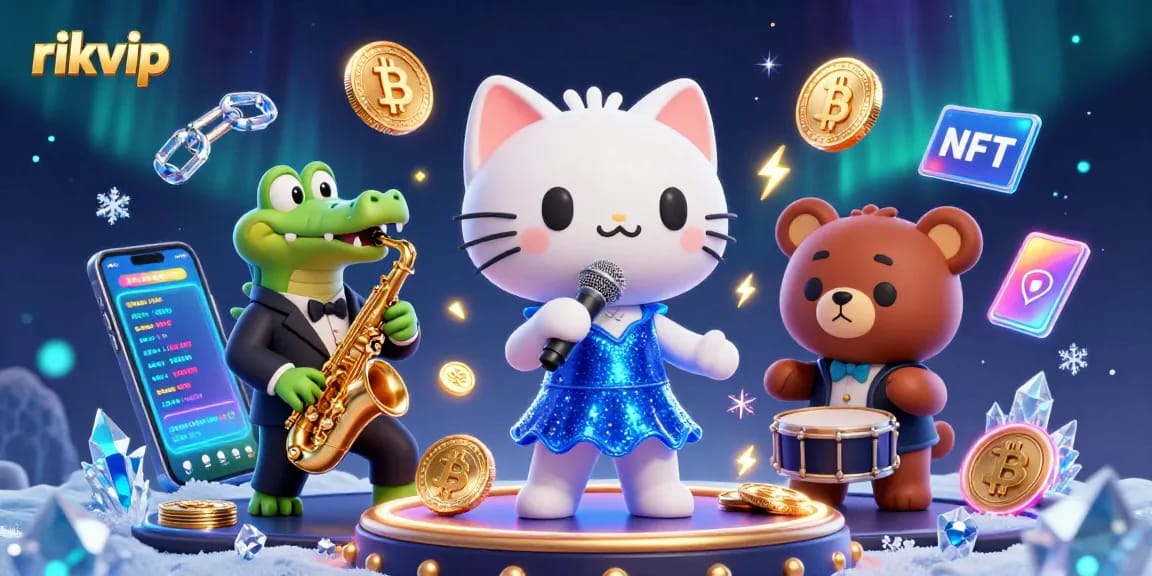 Experience thrilling jackpots and vibrant gaming action at rikvip with interactive characters and neon crypto elements.