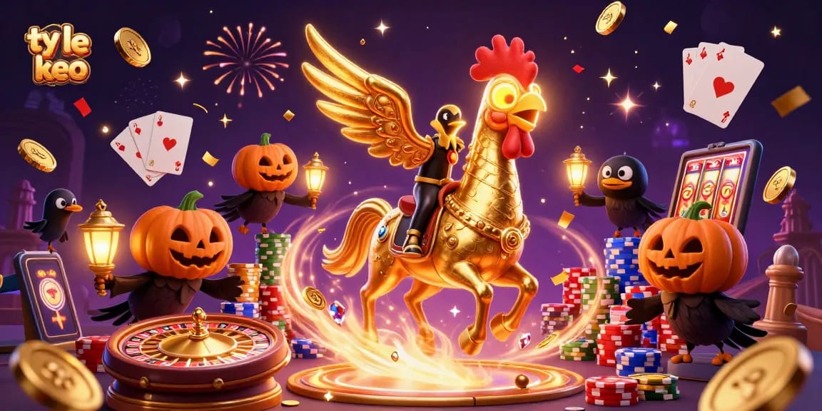 Experience the thrill of ty le keo as a golden rooster navigates a vibrant casino scene.