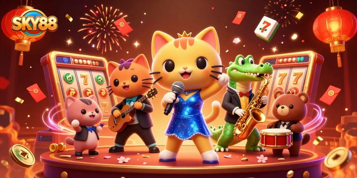 Experience thrilling gaming with SKY88 featuring lively characters and exciting slot elements.