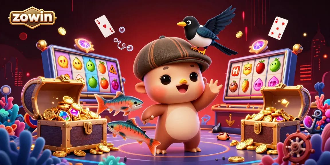 Zowin offers a vibrant gaming adventure with lively characters and colorful slot elements, capturing the thrill of online gambling.