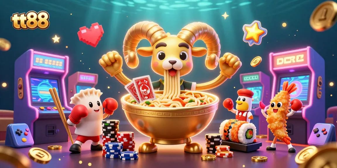 Experience exhilarating gaming with tt88, featuring lively characters dealing cards amidst vibrant casino elements.