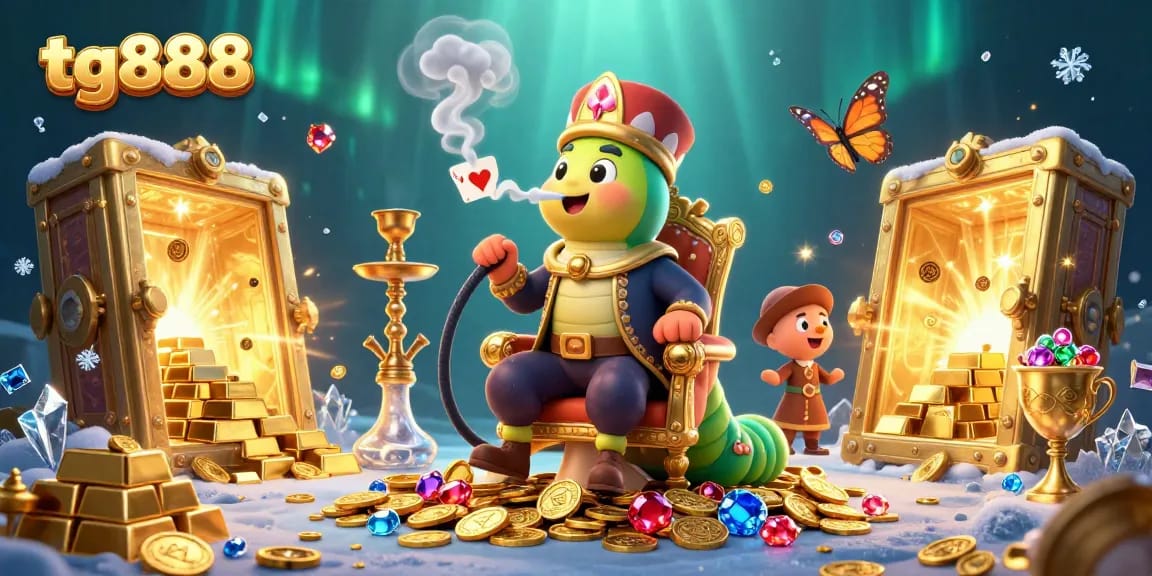 Experience the thrill of tg888 with a vibrant digital casino scene featuring characters and treasures.