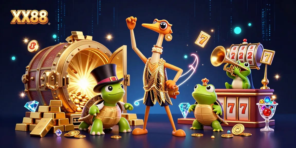 Engage with the dynamic XX88 casino scene featuring vibrant characters and jackpot excitement.