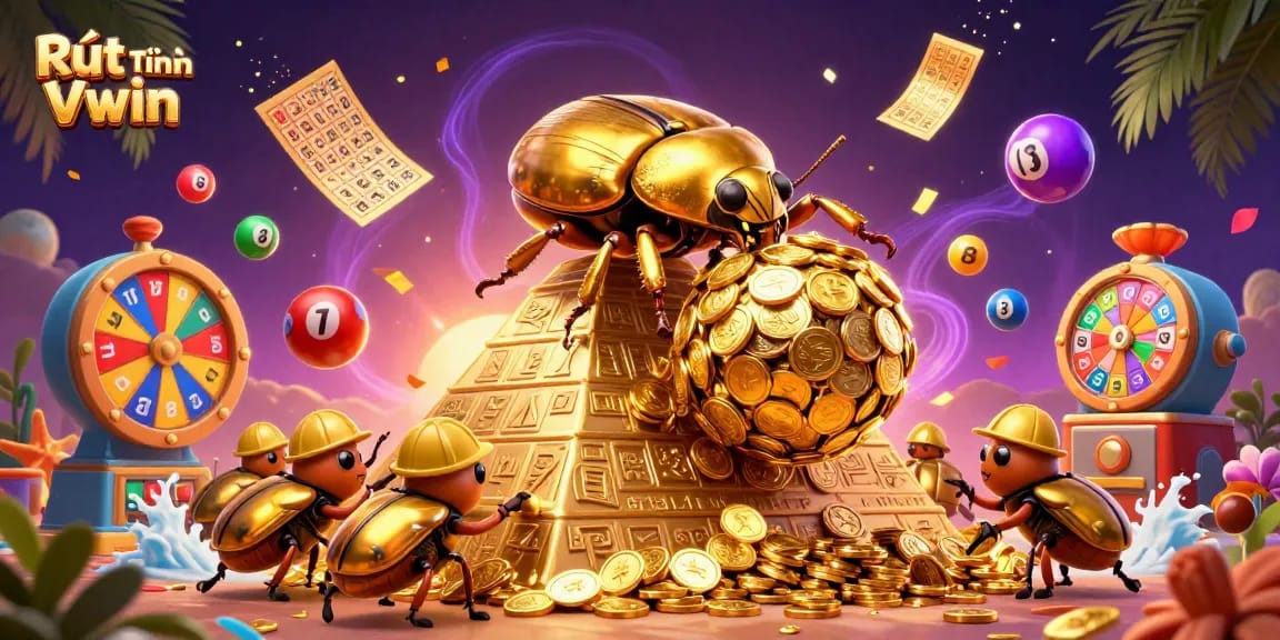Experience Rút Tiền VWIN with vibrant casino-themed 3D illustration showcasing dynamic gaming elements.