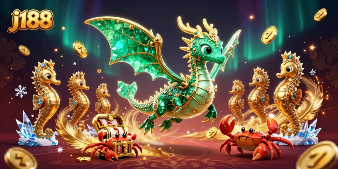 Experience thrilling gameplay at j188 with an extravagant sea dragon and slot machine elements.