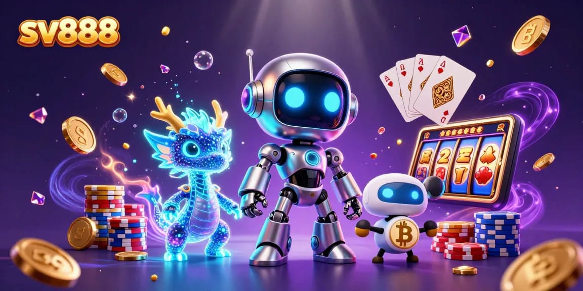 Engage with sv888's vibrant 3D casino scene featuring exciting slot machines, characters, and immersive gaming elements.
