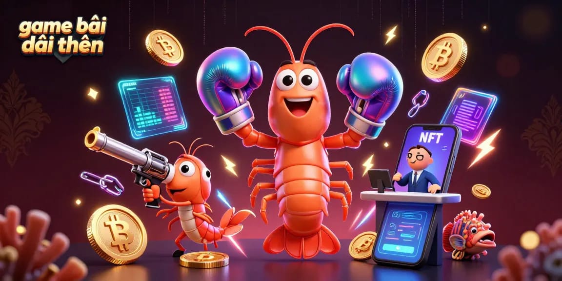 Engage in thrilling game bài đổi thưởng with vibrant characters and dynamic crypto elements.