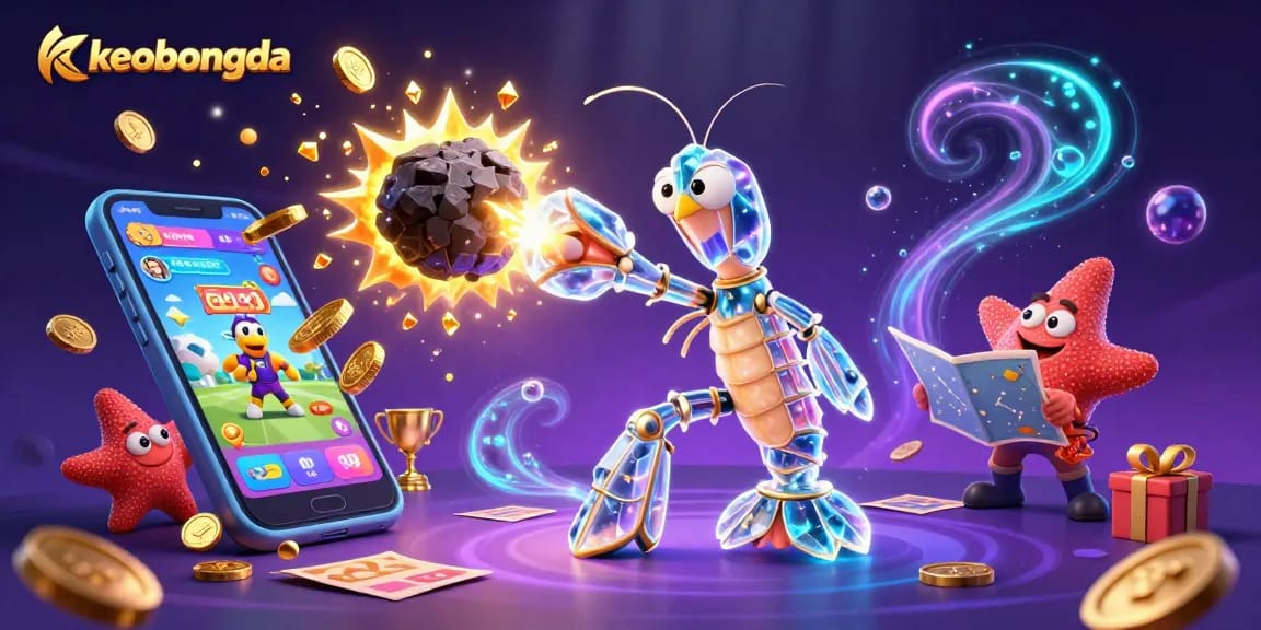 Enhance sports betting strategies with keobongda's engaging animated illustration showcasing vibrant gaming elements.