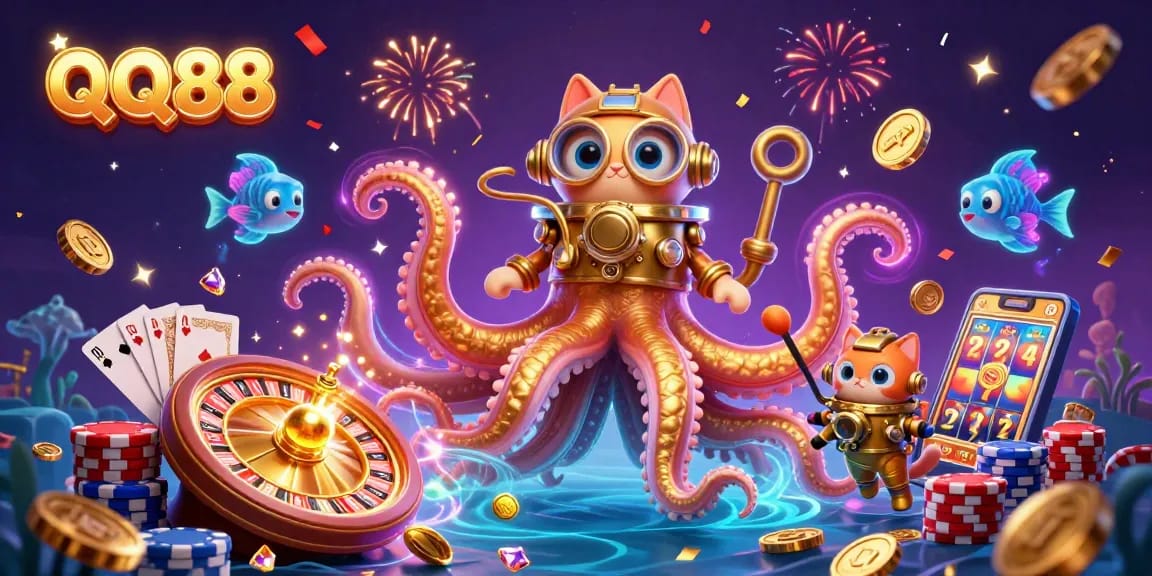 Experience thrilling gameplay with QQ88's vibrant casino elements and characters in dynamic action.