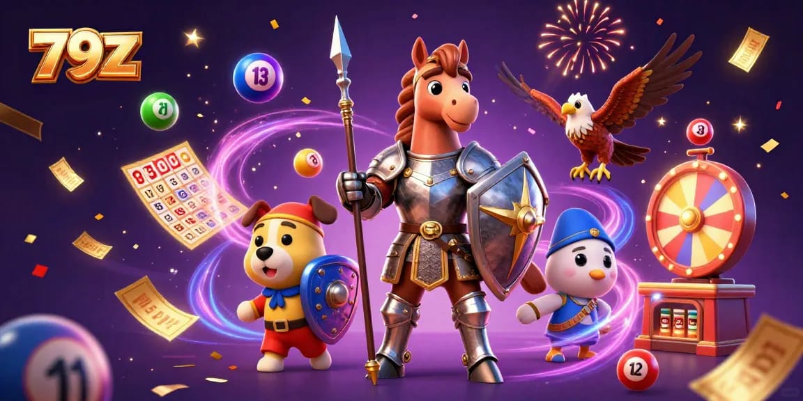 Experience thrilling gaming with 79Z, featuring vibrant lottery elements and dynamic characters.