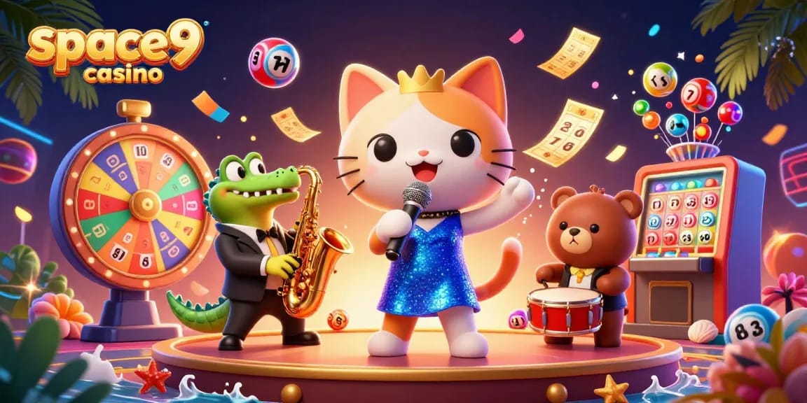 Experience exciting moments at space9 casino with the dazzling cat, crocodile, and bear in a lively 3D scene.