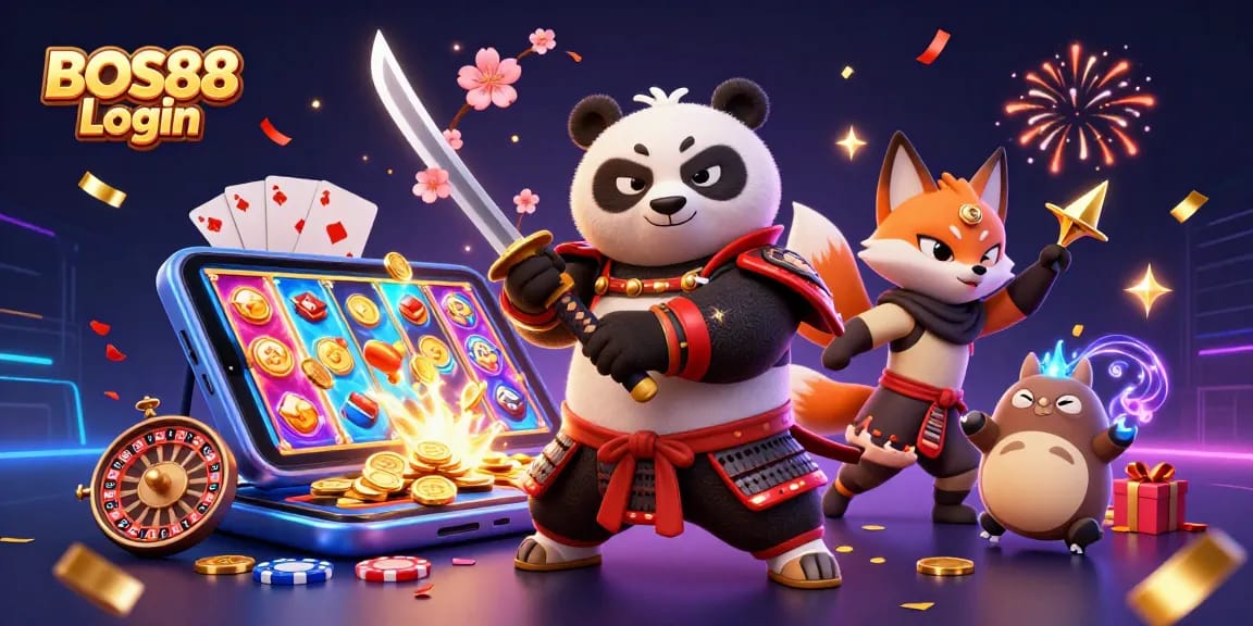 Bermain di BOS88 Login dengan petualangan seru dari panda samurai dan teman ninja di dunia slot online.