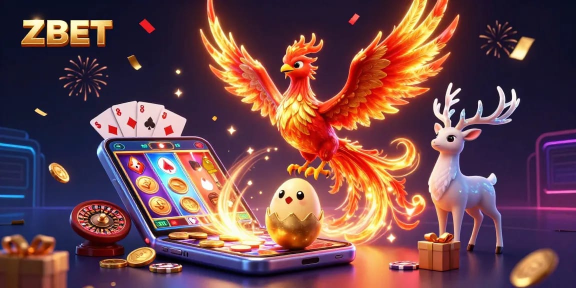 ZBET offers vibrant casino action featuring a phoenix in a colorful slot game atmosphere.