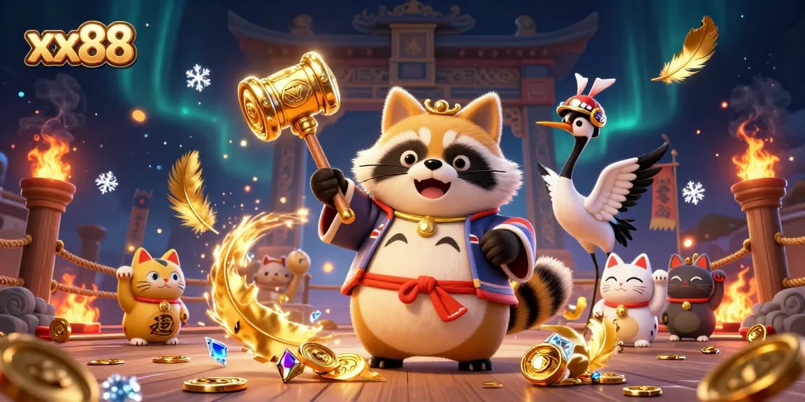 Engage with thrilling gaming adventures at xx88, featuring colorful cartoon characters in a rich casino setting.