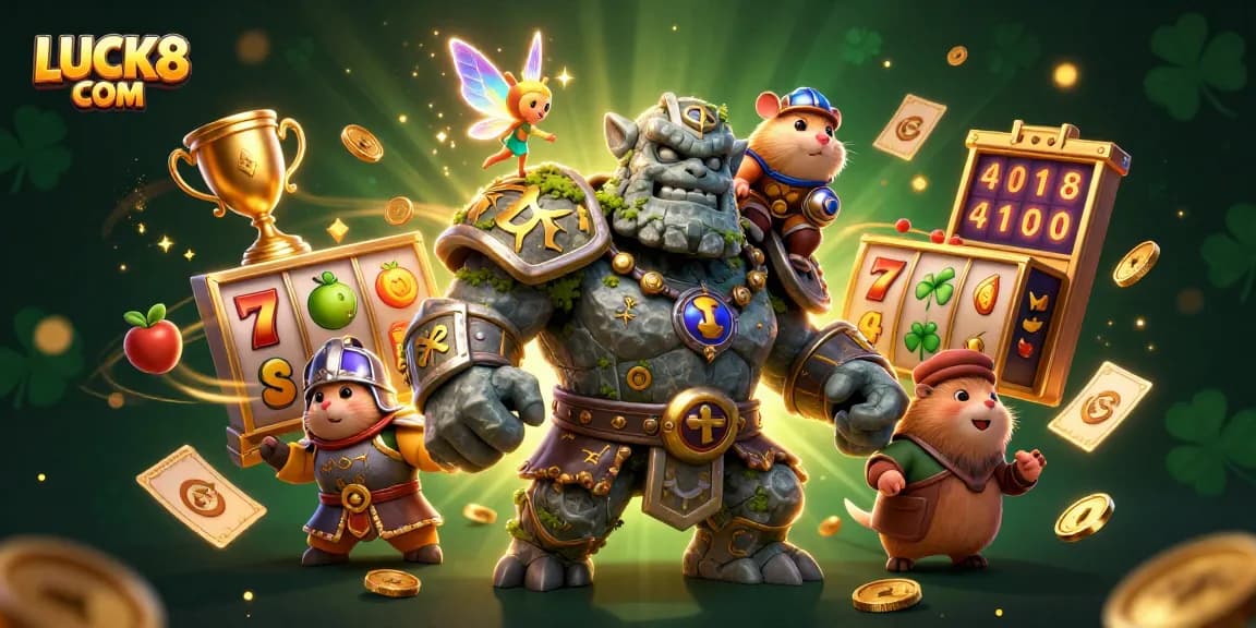 Experience the excitement of LUCK8 COM with magical slot games in a vibrant, dynamic 3D scene.