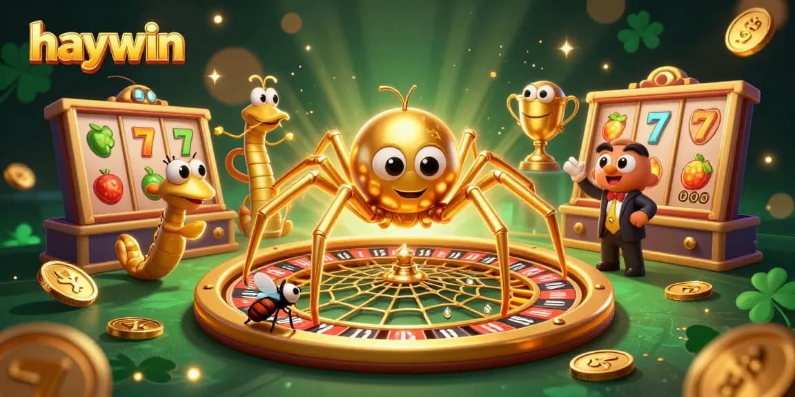 Experience the excitement of haywin with a golden spider, roulette wheel, and lively game elements.