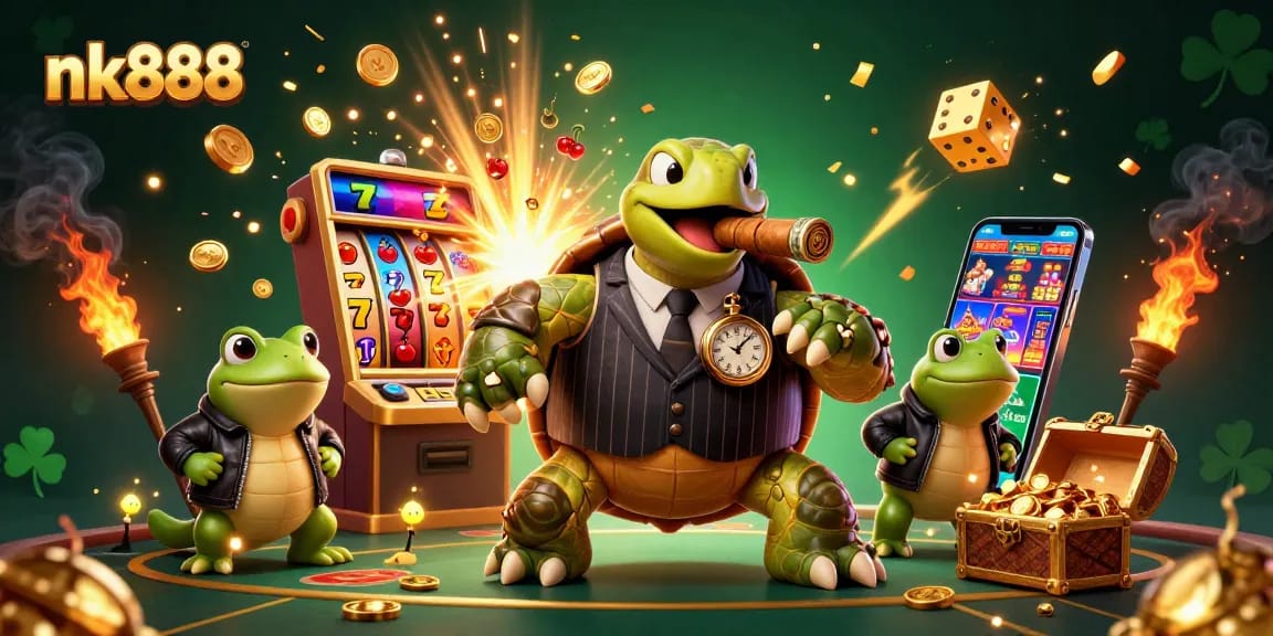Experience thrilling jackpots with nk888 in an energetic casino scene featuring animated characters.