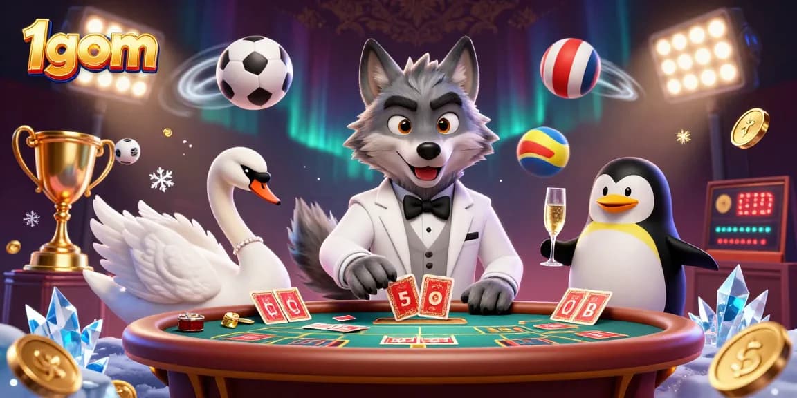 Experience the thrill of betting with 1gom at a vibrant baccarat table featuring charming characters.