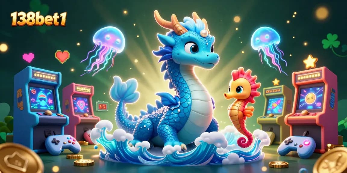 Experience the thrill of gaming with 138bet1 immersive visuals featuring an azure water dragon and neon jellyfish.
