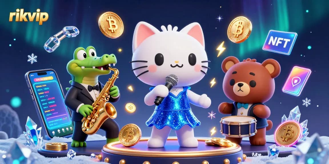 Experience thrilling jackpots and vibrant gaming action at rikvip with interactive characters and neon crypto elements.