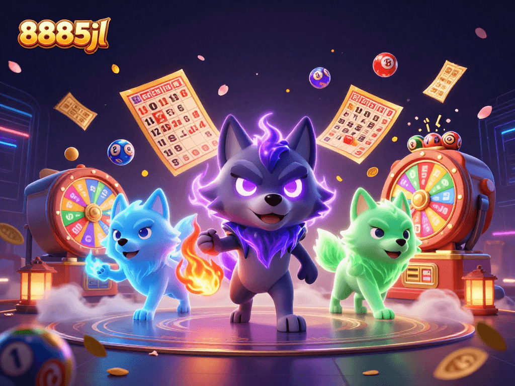 Experience energetic gameplay with 8885jl as spectral wolves lead a vibrant casino scene.