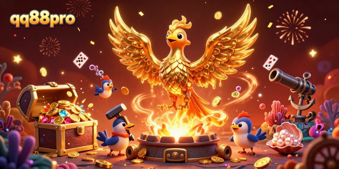 Engage in thrilling moments with qq88pro as molten gold phoenix and treasures create a vibrant casino atmosphere.