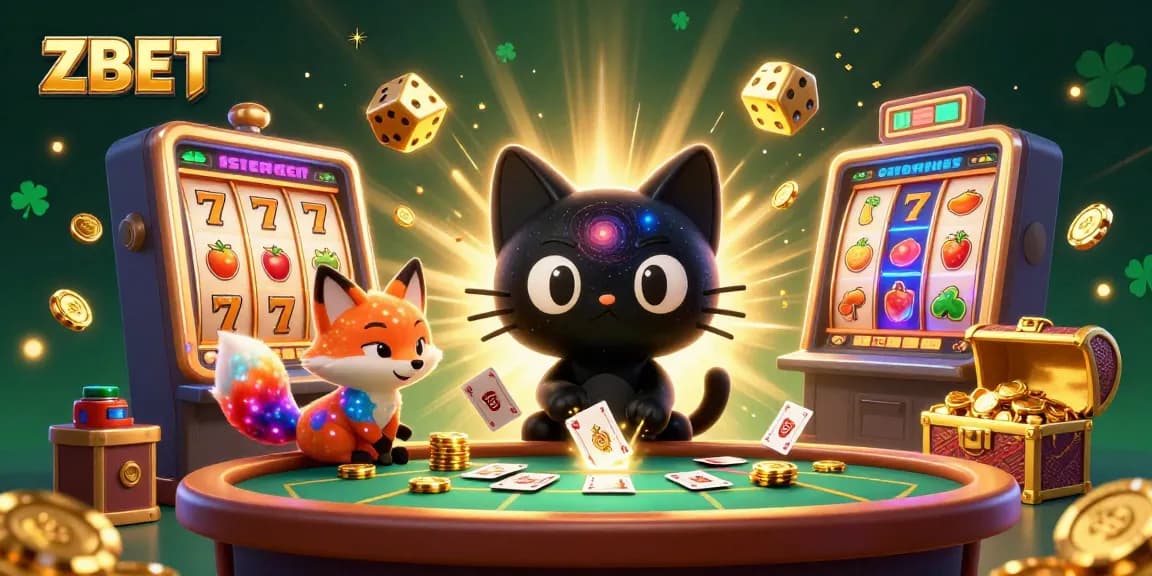 ZBET attracts players with a cosmic casino scene filled with jackpots, colorful characters, and dynamic game elements.