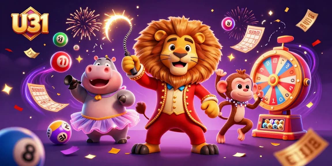 Engage in thrilling gameplay with U31's vibrant circus-themed casino experience featuring a lion, hippo, and monkey.