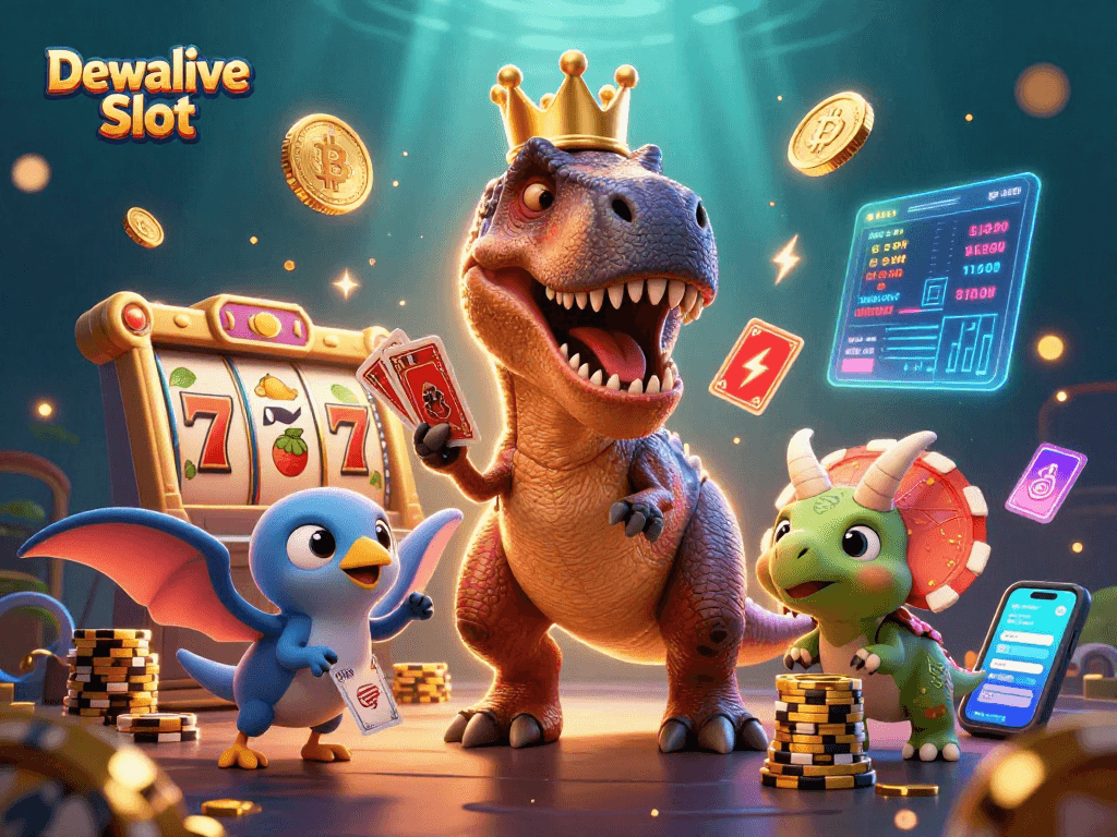 Experience the excitement of Dewalive Slot with colorful characters and vibrant casino elements in action.