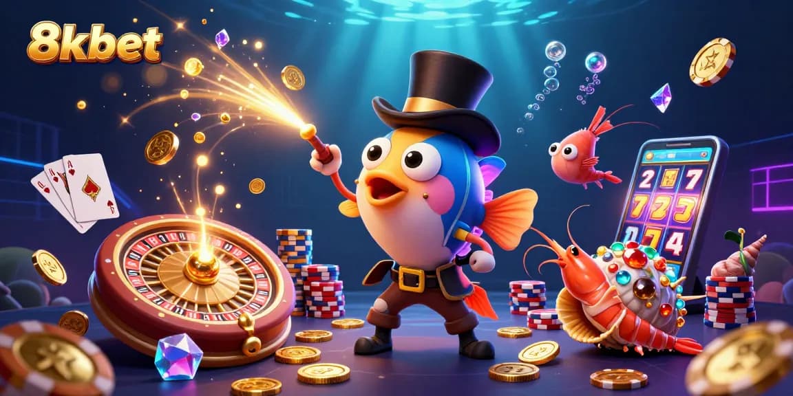 Engage with 8xbet's vibrant casino atmosphere featuring golden coins, lively characters, and exciting games.