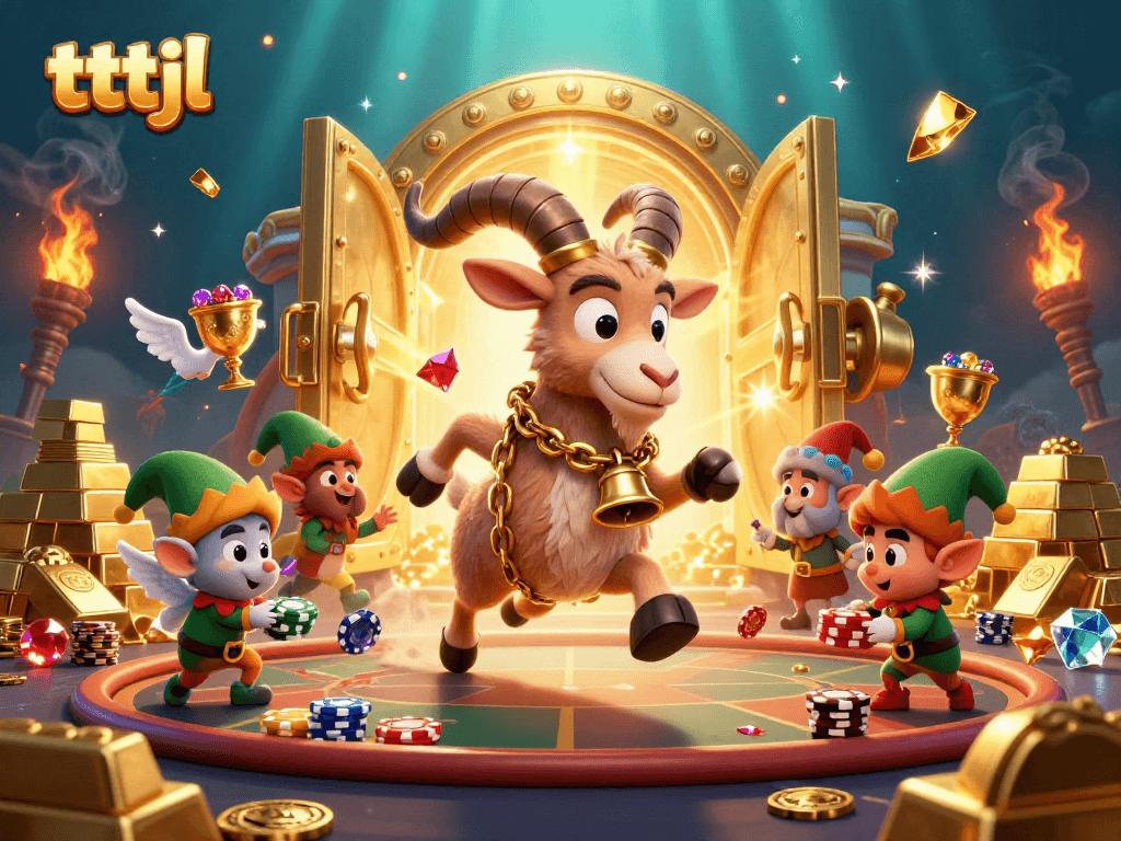 Experience the thrill at tttjl's festive casino with cartoon characters in a vibrant 3D scene.