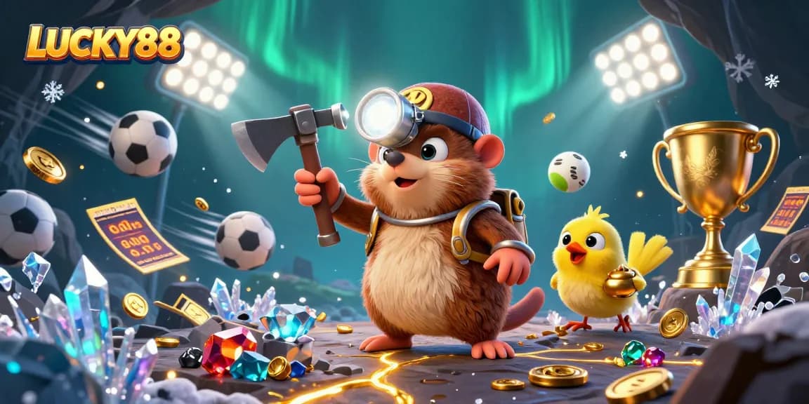 Experience LUCKY88's thrilling gaming adventure with a vibrant treasure hunt scene.