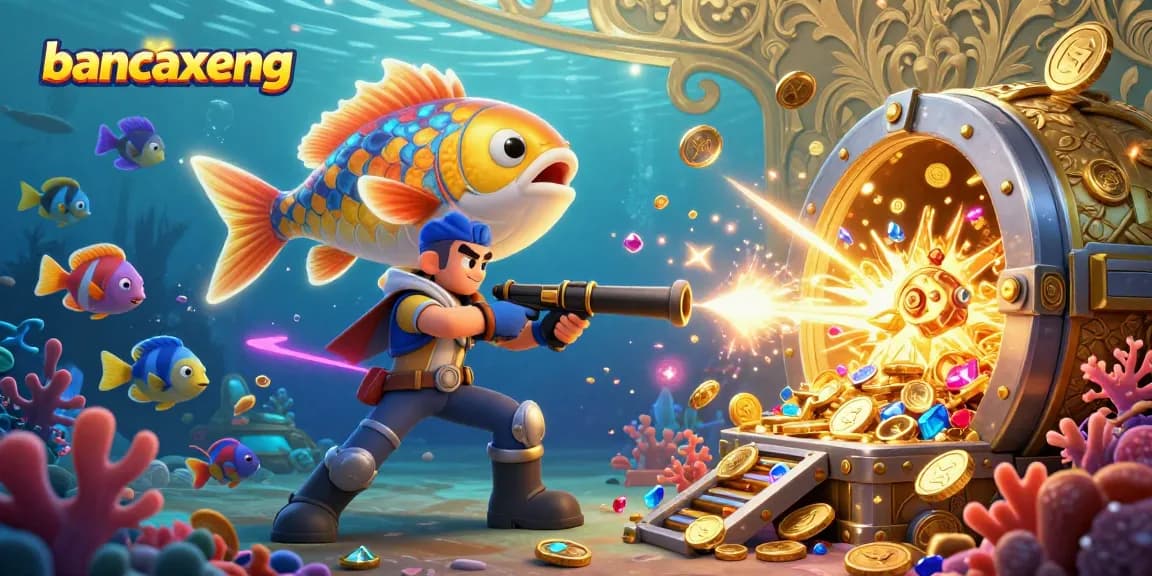Engage in dynamic fish shooting gameplay with bancaxeng, showcasing vibrant underwater treasures and fierce boss encounters.
