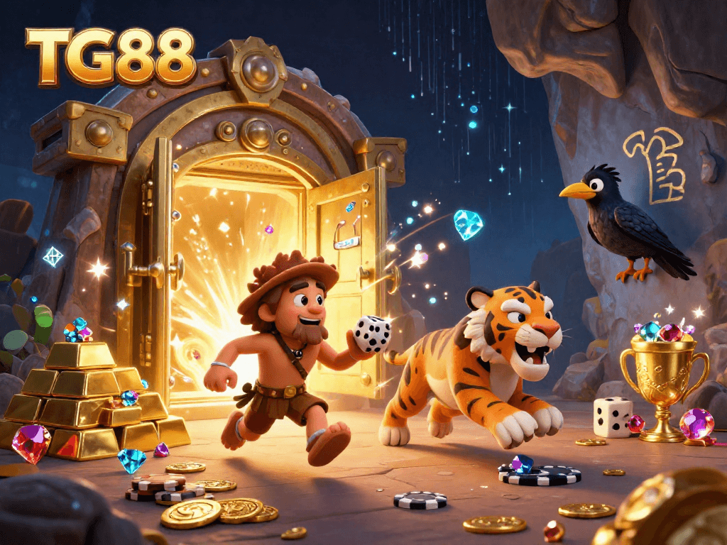 Experience the excitement at TG88 as the caveman and sabertooth tiger manage their prehistoric casino with treasures and adventures.