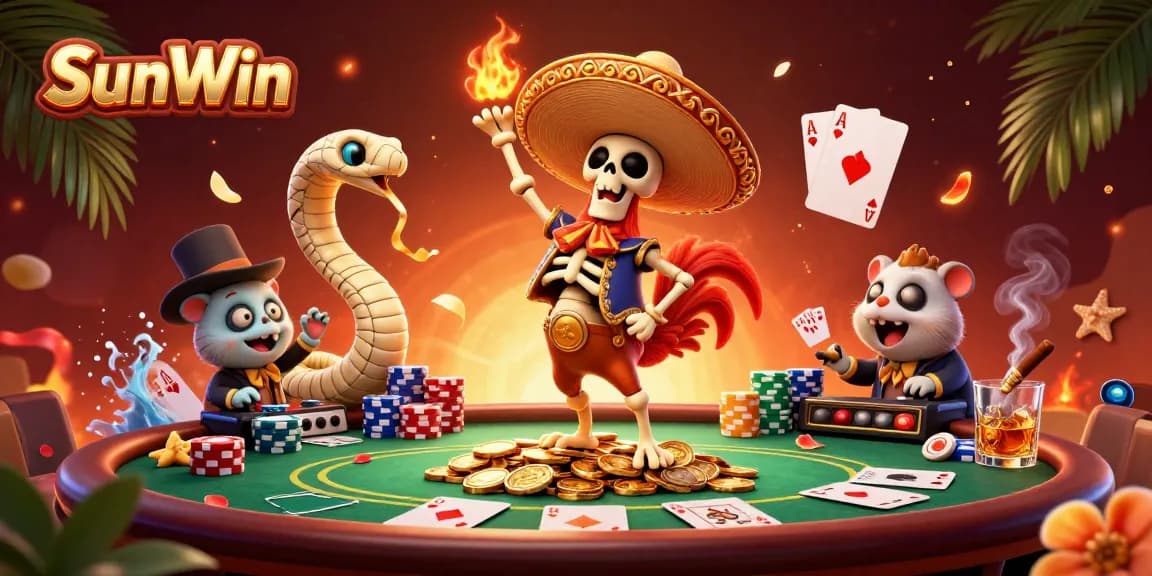Engage with SunWin's dynamic casino experience featuring vibrant illustrations of characters in action.