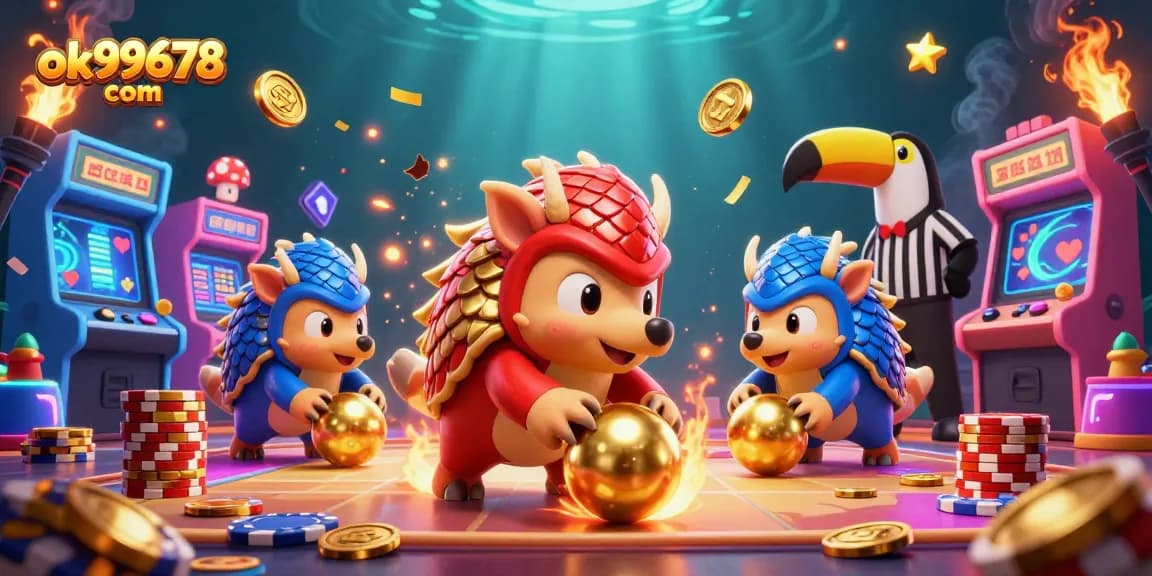 Engage in thrilling gameplay at ok99678 com with vibrant pangolins in a dynamic casino scene.