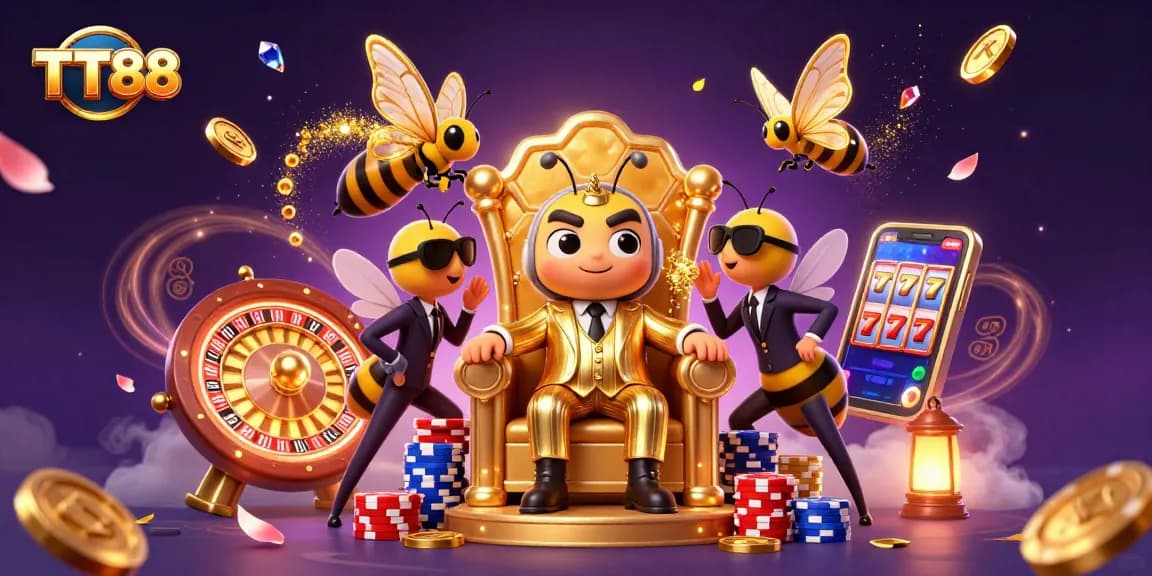 Engaging TT88 illustration showcasing vibrant casino elements, featuring colorful chips and a roulette wheel.