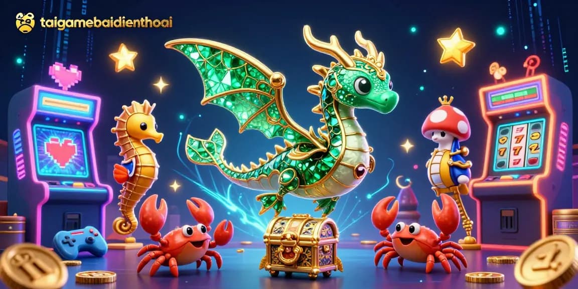 Engage with taigamebaidienthoai through colorful vibrant games featuring sea dragons and treasure chests.